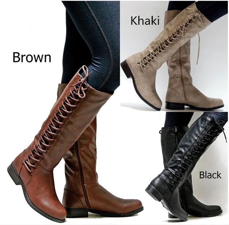 

Drop Shipping New Style Flat-Bottomed Knight Boots Mid-Tube Thin Skinny Boots High-Tube Long-Tube Mart Women'S Boots, 3 colors