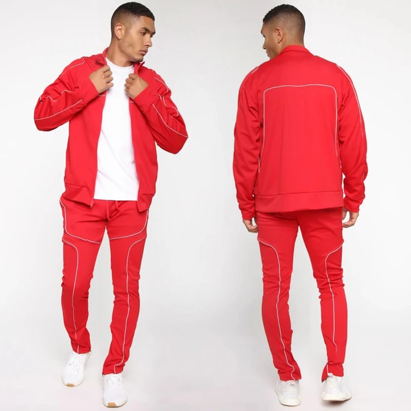 

YD Customize polyester reflective sweatsuit slim fit two piece sweat suits jogger set fall zipper tracksuits for men jogging