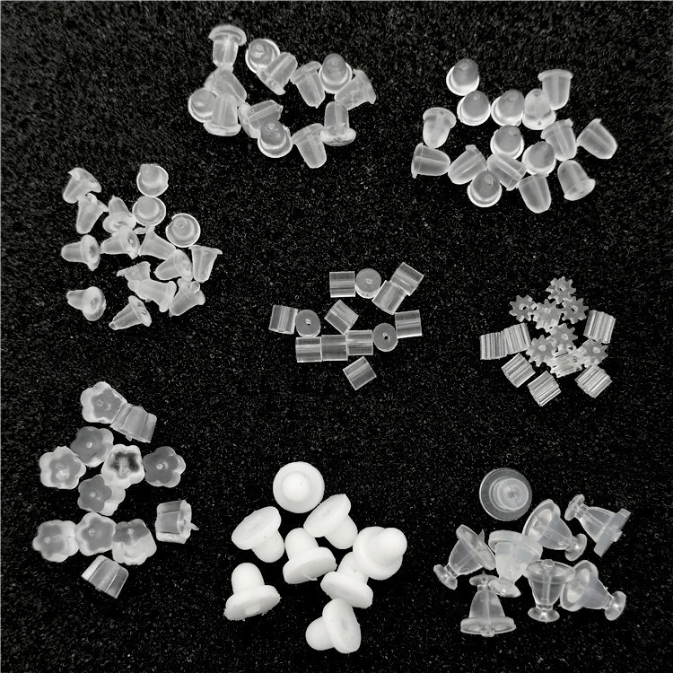 

100-500pcs/bag Silicon Clear Bullet Earring Clutch Star Hamburger Pattern White Earring Back Stopper Stainless Steel Earring Nut