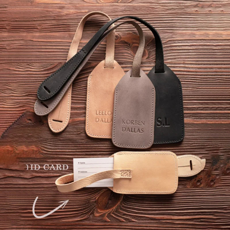 

1PC Women Men Genuine Leather Luggage Tag Suitcase Identifier Label Boarding Bag Tag Name ID Address Holder Travel Accessory