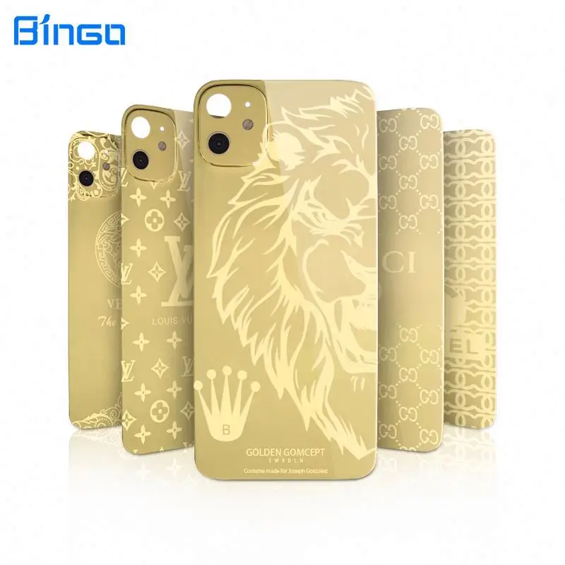 

EM High quality 24k Gold Electroplate cell phone pmma back sticker for iphone 12 back cover film shockproof screen protector, Black