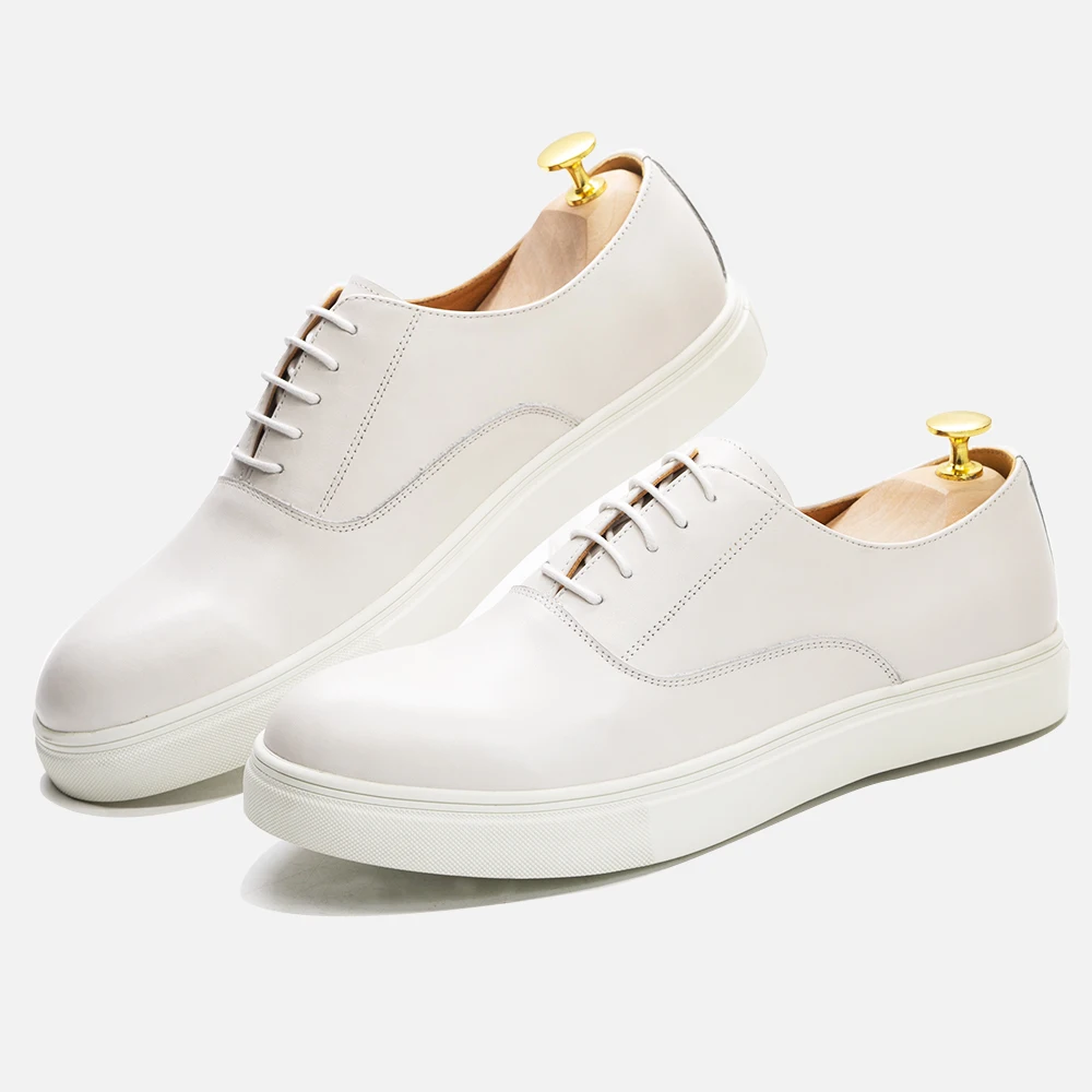 Classic Fashion White Genuine Cow Leather Handmade Shoes Lace up Casual Sneaker Men's Shoes Other Trendy Waling Street Shoes