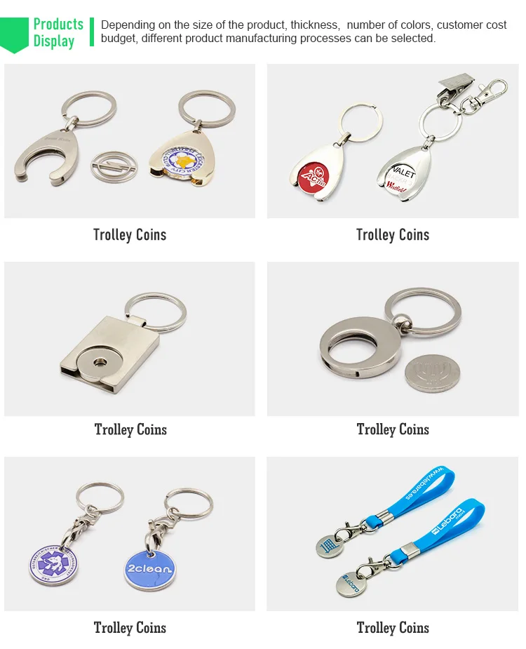 Custom Made Metal Trolley Key Coin Token Holder Logo Keyring Keychain