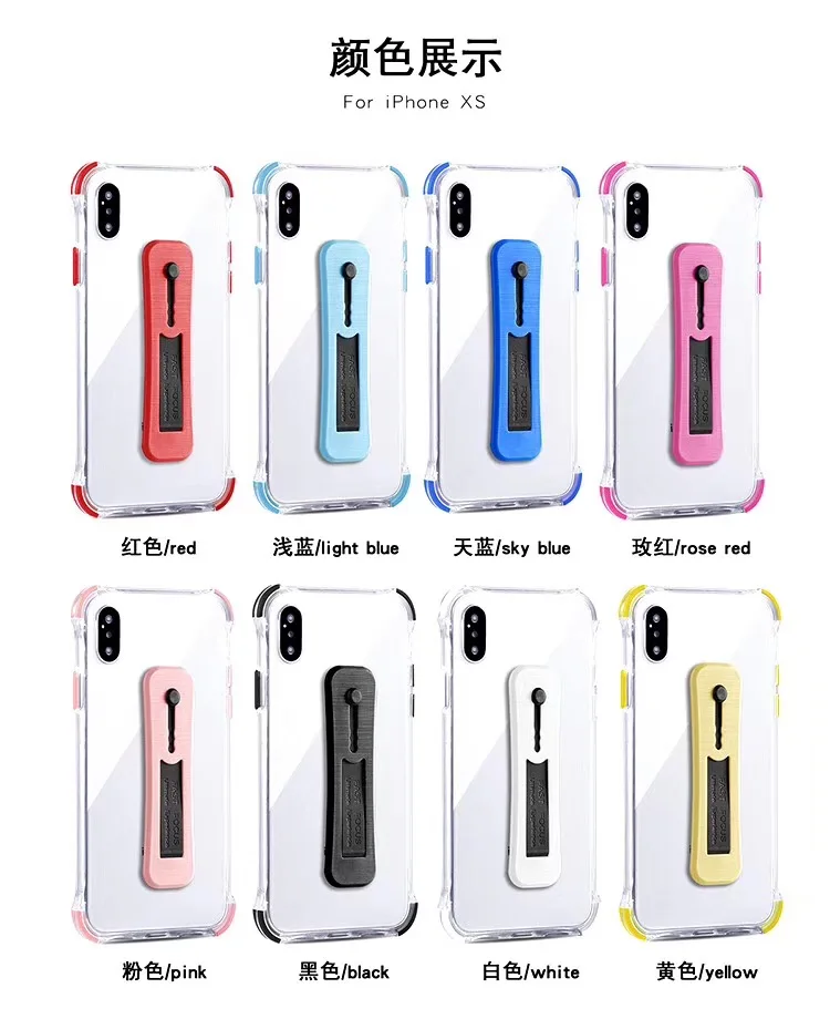 

Clear transparent anti-shock mobile phone tpu case for iphone x with hand strap phone case