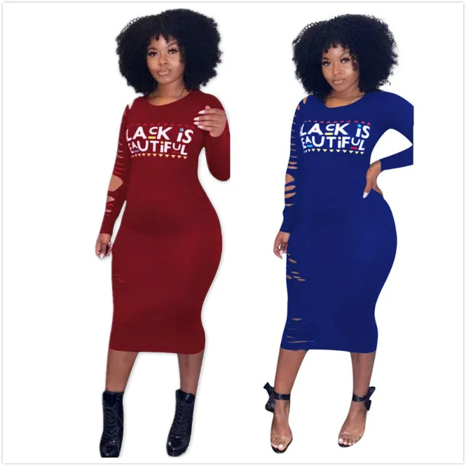 

B35475A 2020 Fall winter New fashion print women cut out slim bandage dress, Shown