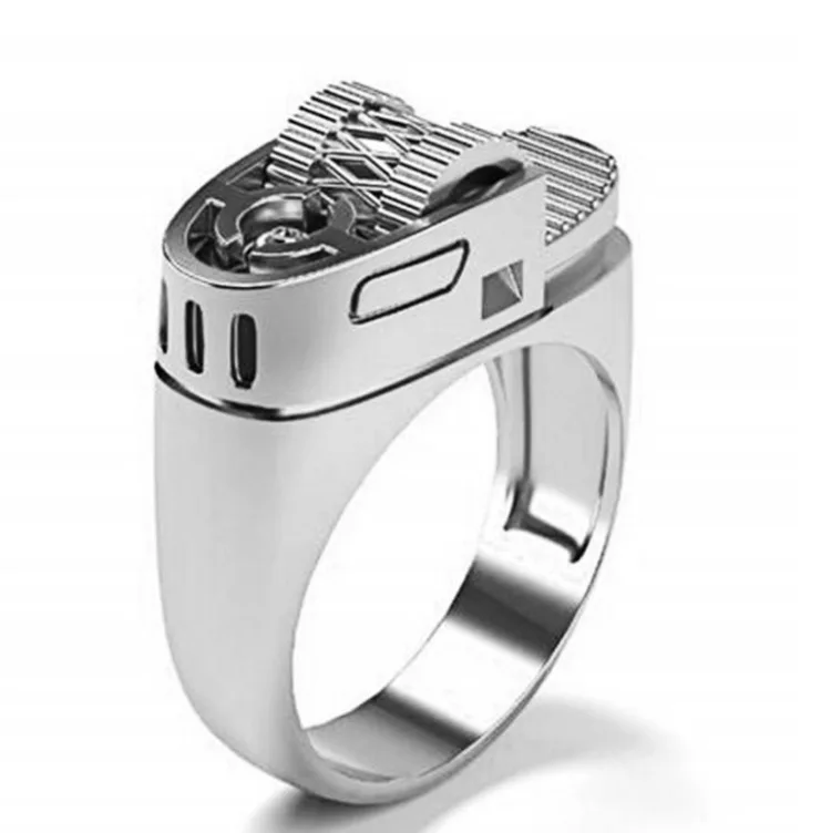 

2021 Hot Jewelry New Designer 925 Stainless Steel Jewelry Torch Lighter Cigarette Ring, Picture shows