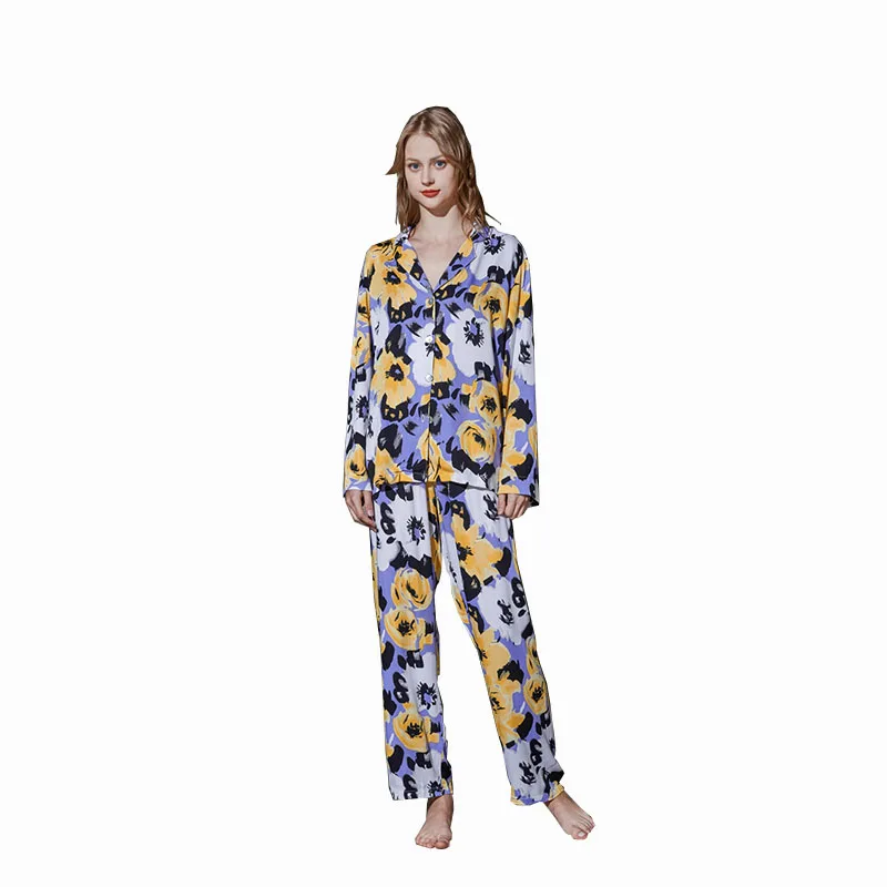 

High quality cheap custom women 100% cotton pajamas home printed long sleeve 2 piece sleepwear set, Picture color / custom