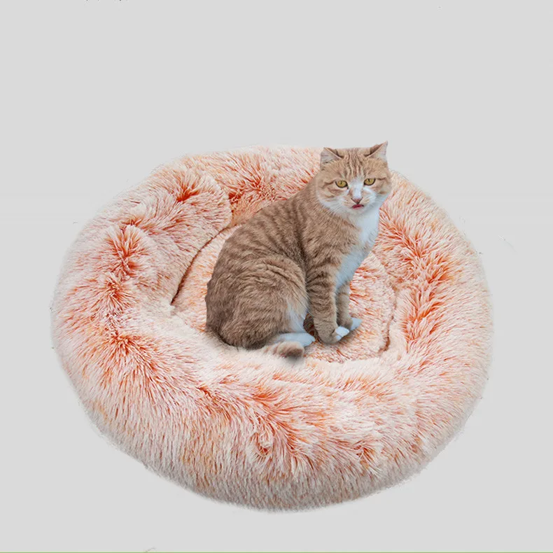 

Amazon Hot Selling Tie Dyed Colors Dog Cat Nest Pet House Kennel Modern Soft Plush Round Pet Donut Bed With Anti Skid Base, Multi-colors