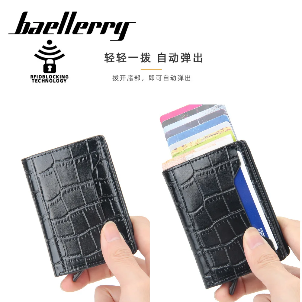 

baellerry custom pu Slim pop up wallets luxury metal aluminum wallet card holder 2021 RFID Blocking Pop Up Wallet men