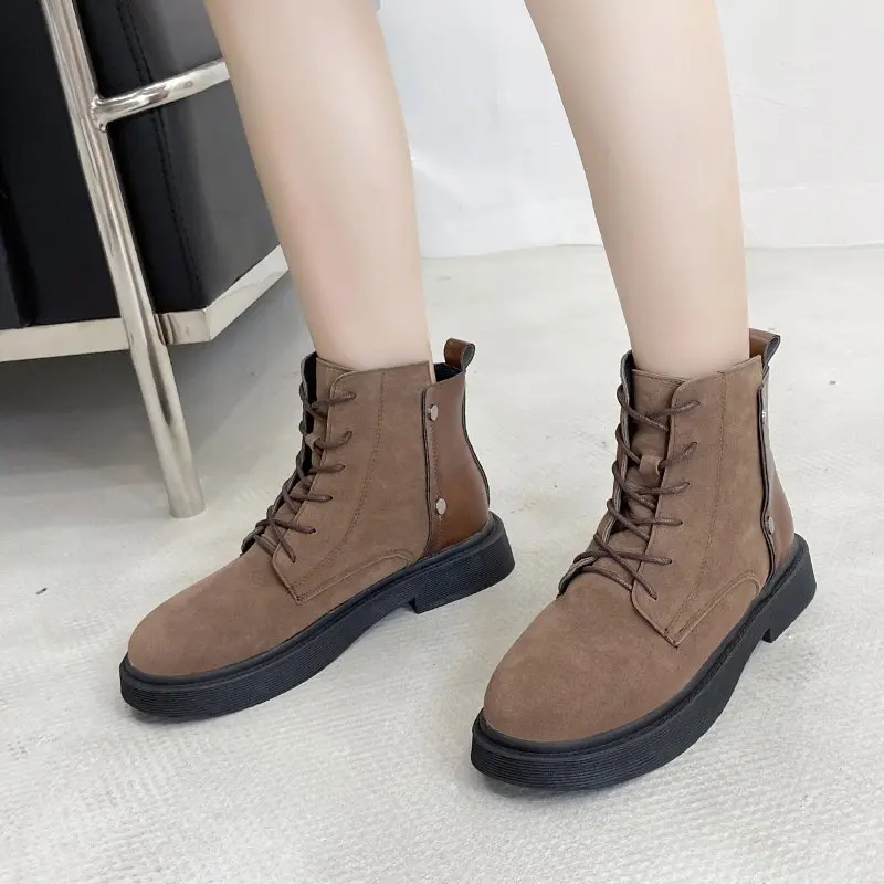 

2020 autumn new short woman combat boots fashion short heel woman boots, Black/khaki