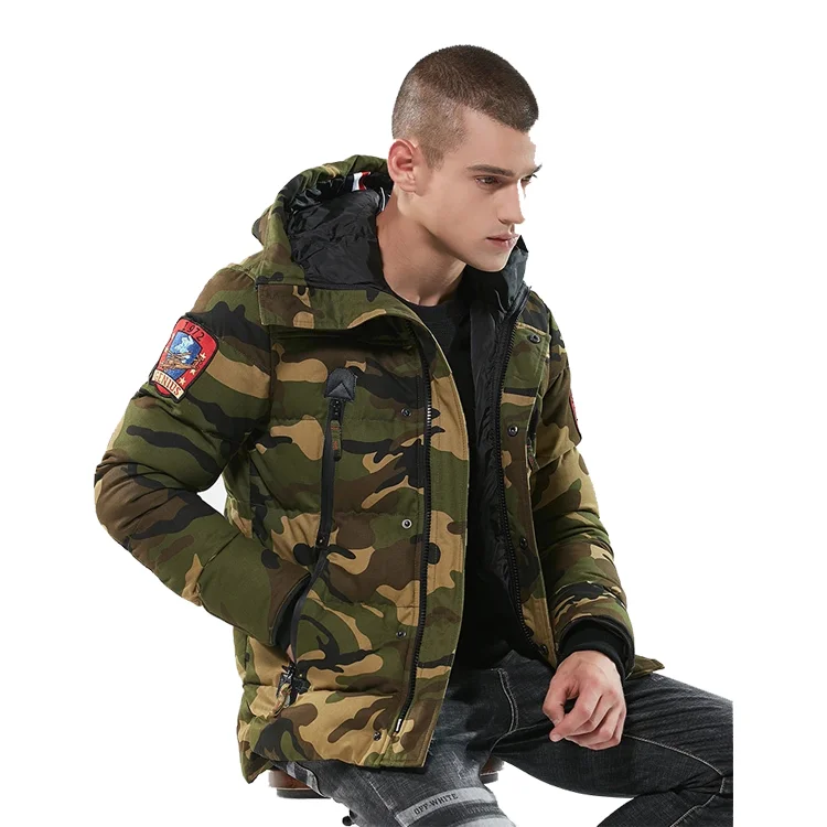 

Custom Print Long Oversize Pullover Hoodie Windproof Camo Bubble Winter Coat Men, Picture