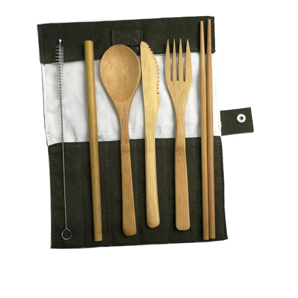 

Custom valentine gifts 4 pieces outdoor bamboo portable travel utensil forks spoons knives dining cutlery combo set, Natural