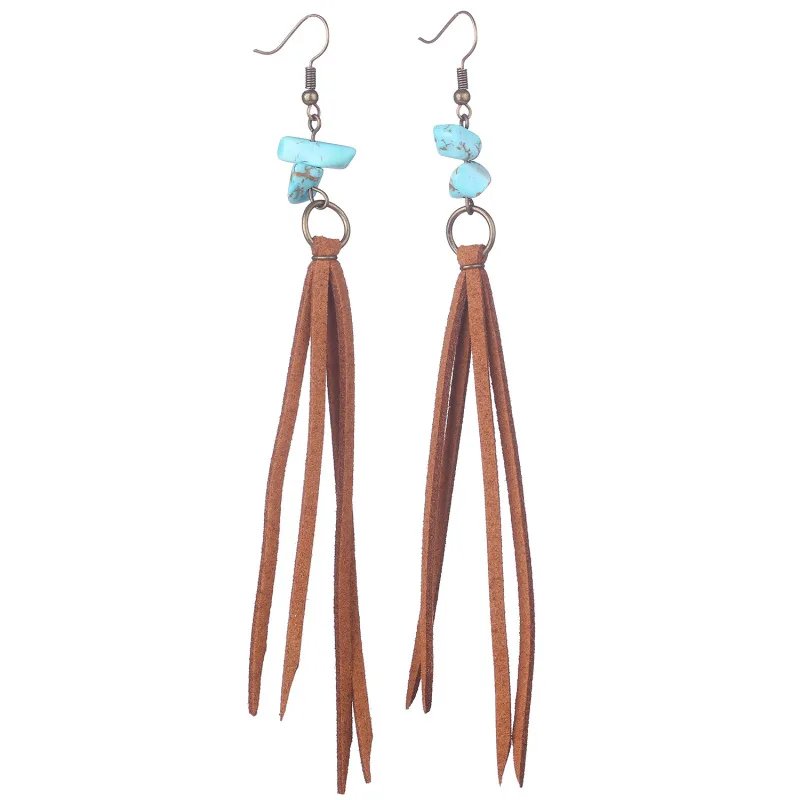 

Turquoise Leather Earring Classic Hohemian Handmade Casual Holiday Long Geometric Unique Trendy Earrings for Women