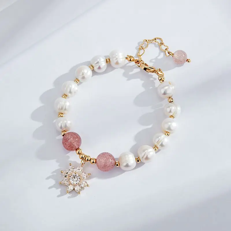 

China creative strawberry crystal ice flower pendant bracelet forest style bracelet fashion accessories for lady girls, As pictures