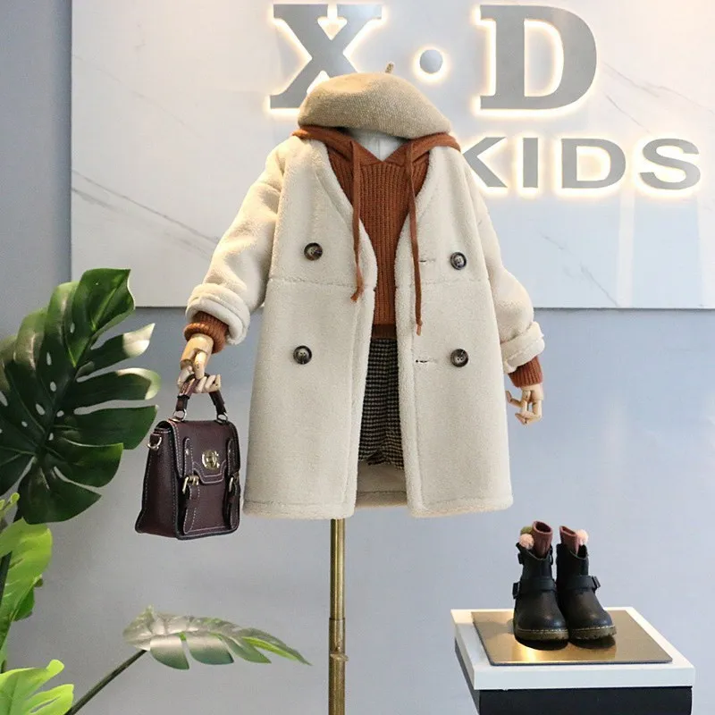 

Casual Kids Clothing High Quality Winter Warm Breathable Wool Long Long Winter White Wool Coat