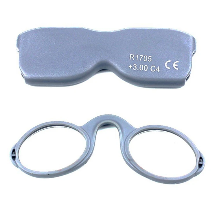 

Mobile phone thin foldaway clip on mini nose reading glasses without arms with anti slip silicone nose