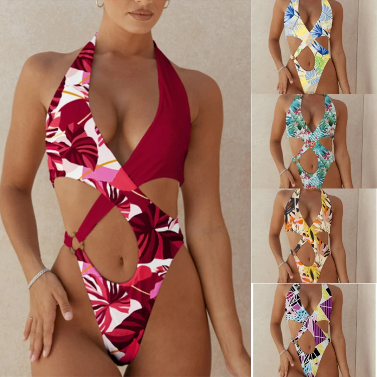 

Low price swimwear bikini high waist pattern Sexy Women's One Piece Swimsuit summer bathing suits