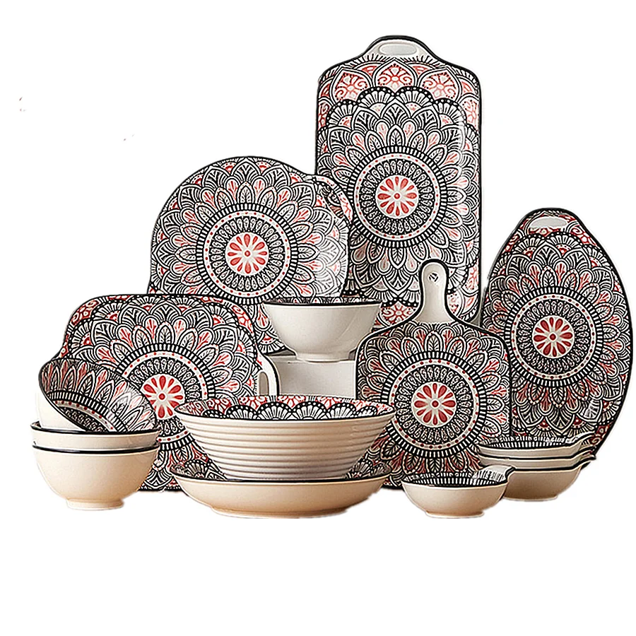 

Cutlery set Chinese exquisite ceramic dishes and plates combination gift box household Bohemian porcelain DN066#