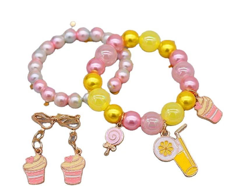 

2021 New Children's Bracelet Cute Cartoon Alloy Bracelet Ear Clip Set Children's Accessories, As pic