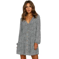 

Fashion Printed V Neck Buttoned Long Sleeve Casual Womens Shirt Dress Dress Women