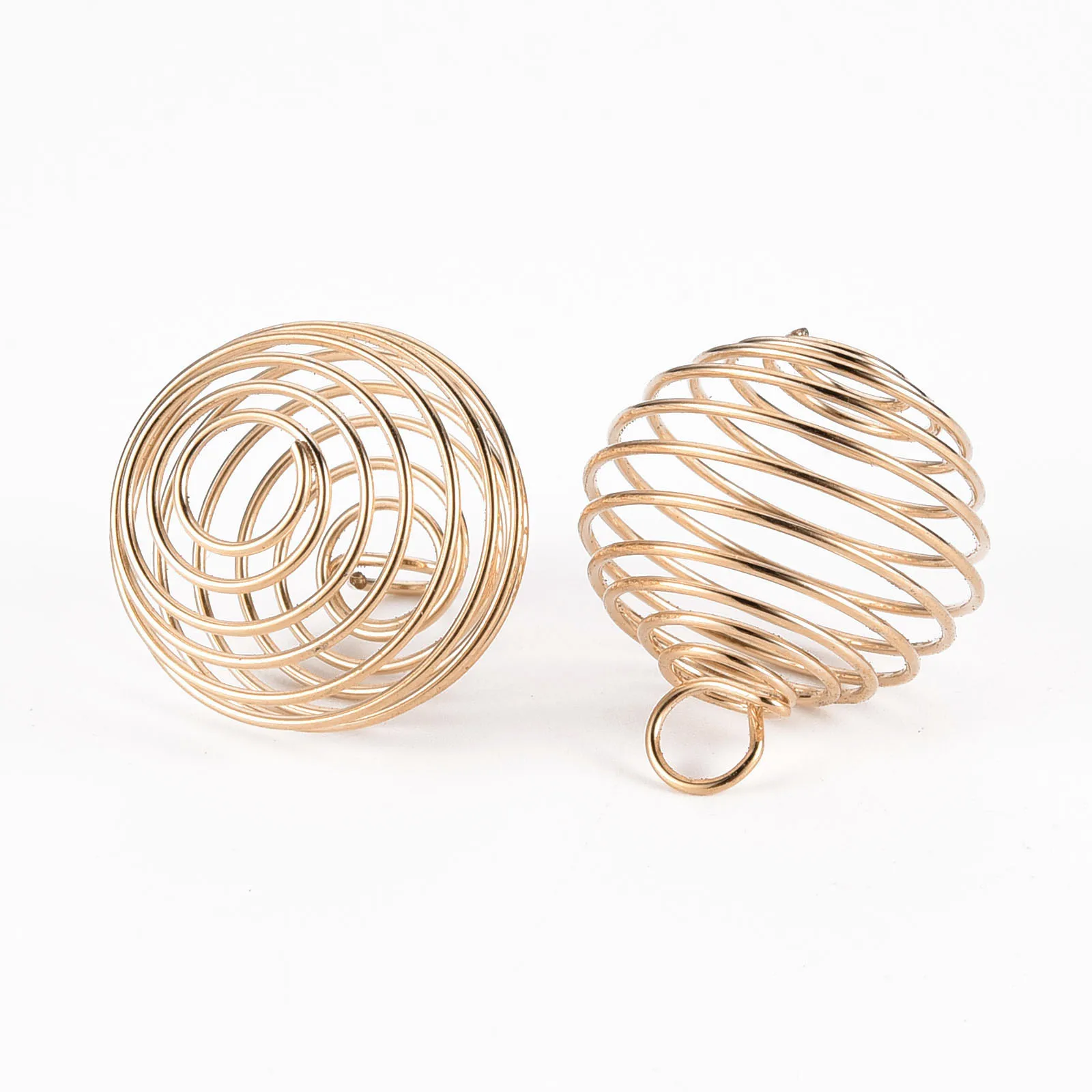 

PandaHall Silver & Gold & Light Gold & Platinum Round Iron Wire Spiral Bead Cage Pendants