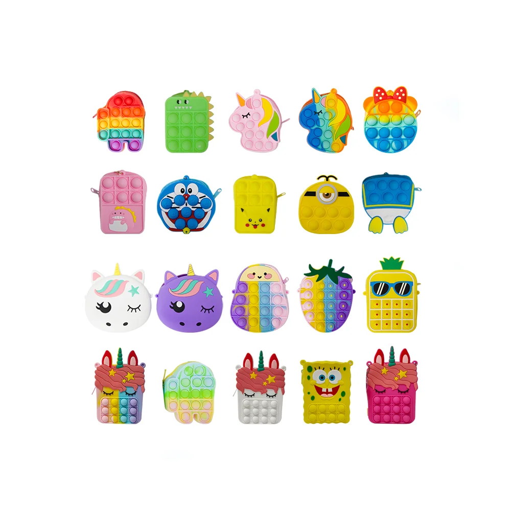 

2021 Kids New Mini squeeze Bubble Children Silicone Kids Color Pastel Cartoon Coin Purse Bag New Pops Toy Push Pouch Wallet