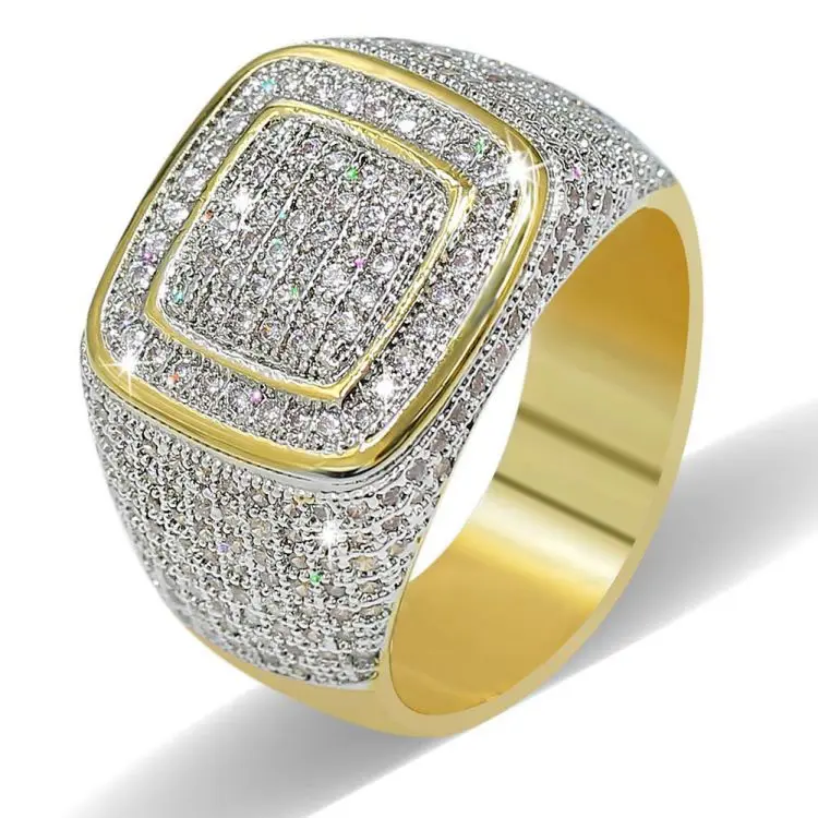 

Wholesale Gold-Plated Micro-Inlaid Zircon Diamond Ring for Mens Rings, See picture