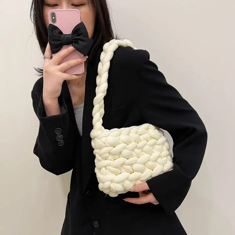 

Scandinavian Style Winter Cute Solid Color Knitted Purse Customized Soft Woven Boho Messenger Shoulder Bag, Customizable