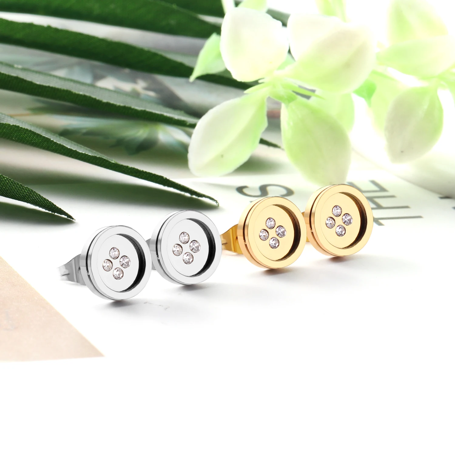 

Fashion 18k Gold Plated Stud Earrings Statement Jewelry For Women, Gold/steel