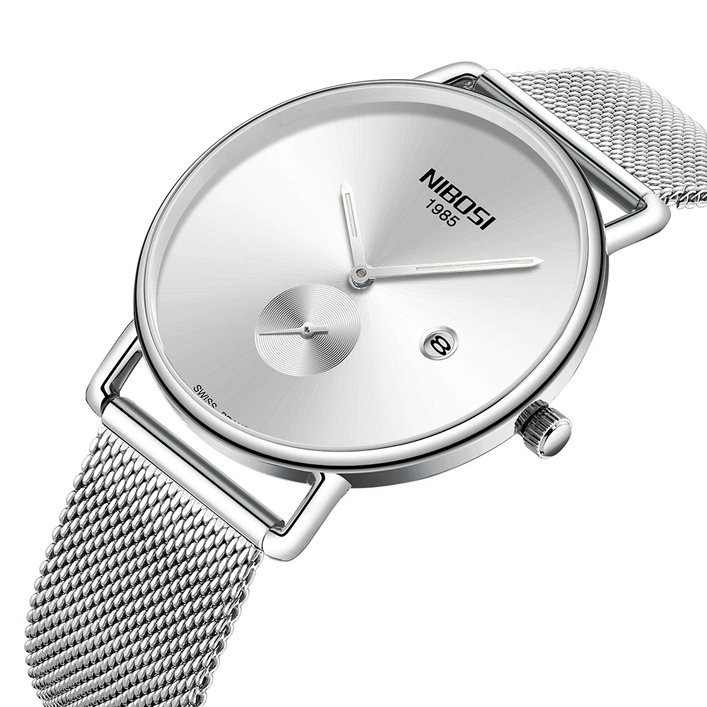 

Hot Sell Nibosi Ni2365 Full Silver Simple Waterproof Watch