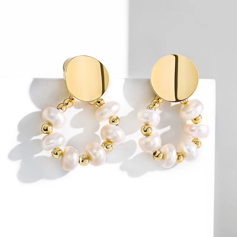 

2021 new hot sale freshwater pearl 925 silver needle circle fashion summer unique earrings, As pictures