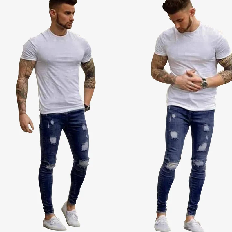 

Men skinny pencil jeans tattered jeans ripped casual jeans slimming pants