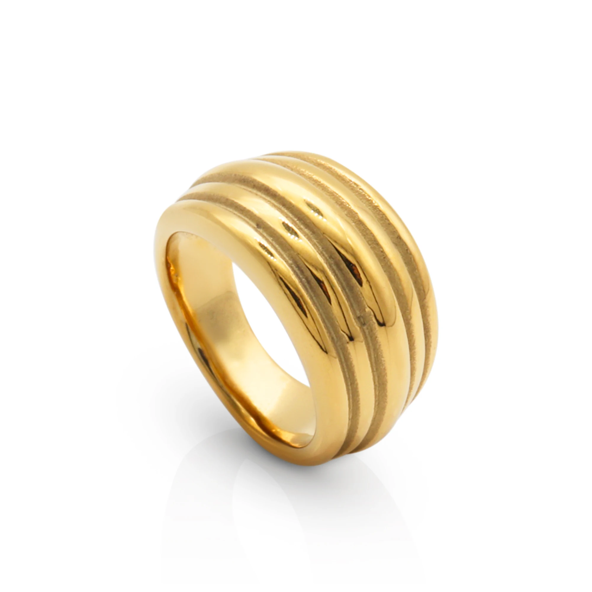 

Chris April fashion jewelry PVD gold plated 316L stainless steel minimalist grained band ring