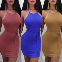 

Strapless solid color lady's dress Blue sexy backless basic dress for women