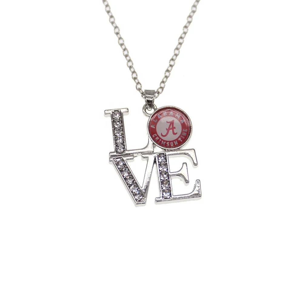 

Fashion red enamel Licensed My Team Silver Alabama LOVE Crimson Tide Necklace with chain