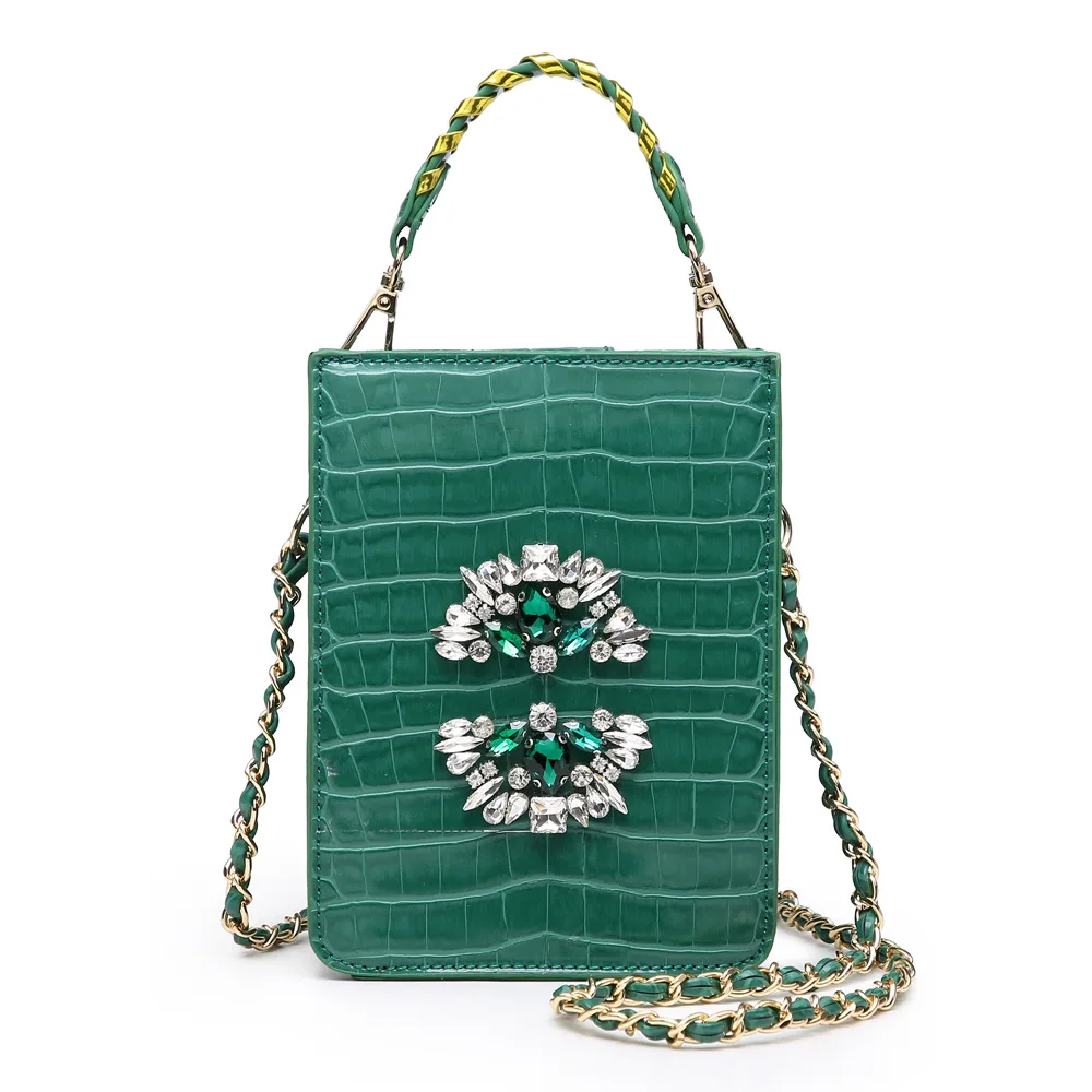 

mini handbags new arrival crocodile pattern pu leather box shape ladies diamond shoulder women hand bags luxury with chain 2021