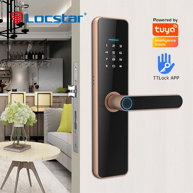 

Locstar keyless Card Factory Tuya Security Digit Electric Electronic Handle Ttlock Wifi Keys Digital smart door lock fingerprint