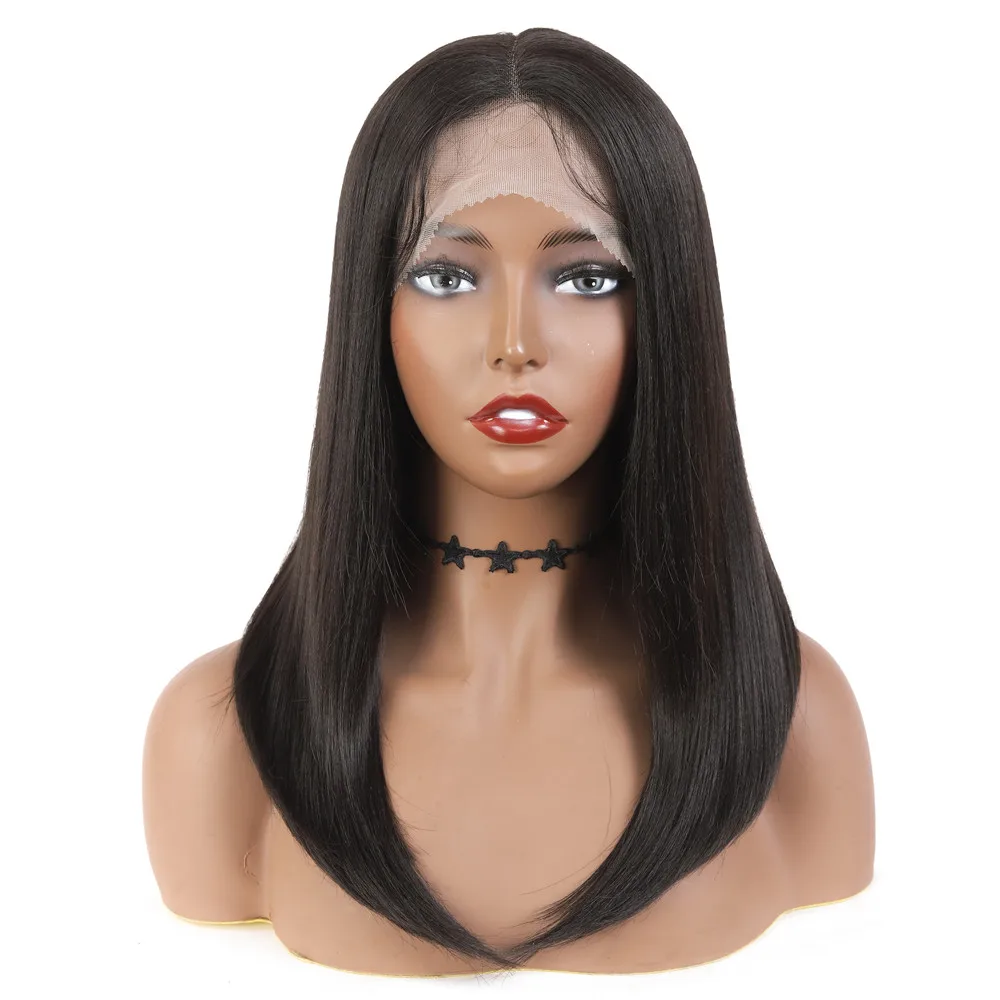 

X-TRESS Straight bob HD Lace front Wig middle part ear to ear lace frontal natural black colored hair wig synthetic hair wig