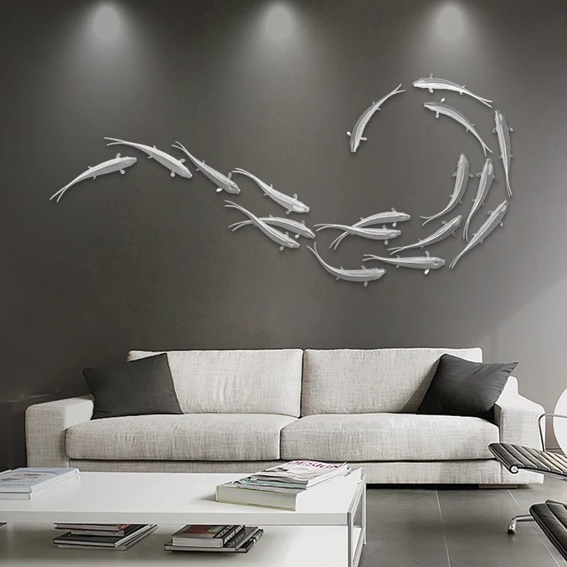 

Relife Designer 3d Handmade 9 Fishes Wall Sticker Silver Lucky Koi Fishes Diy Wall Resin Art Decor