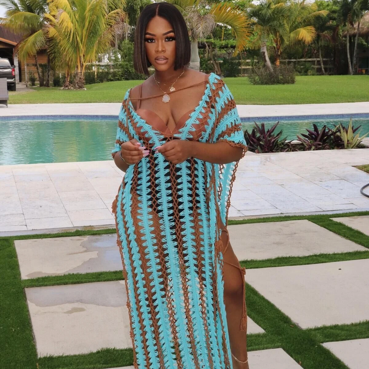 

2021 Women's Hollow Out Sexy Beach Dress Handmade Crochet Swim Cover Up Sexy Bikini