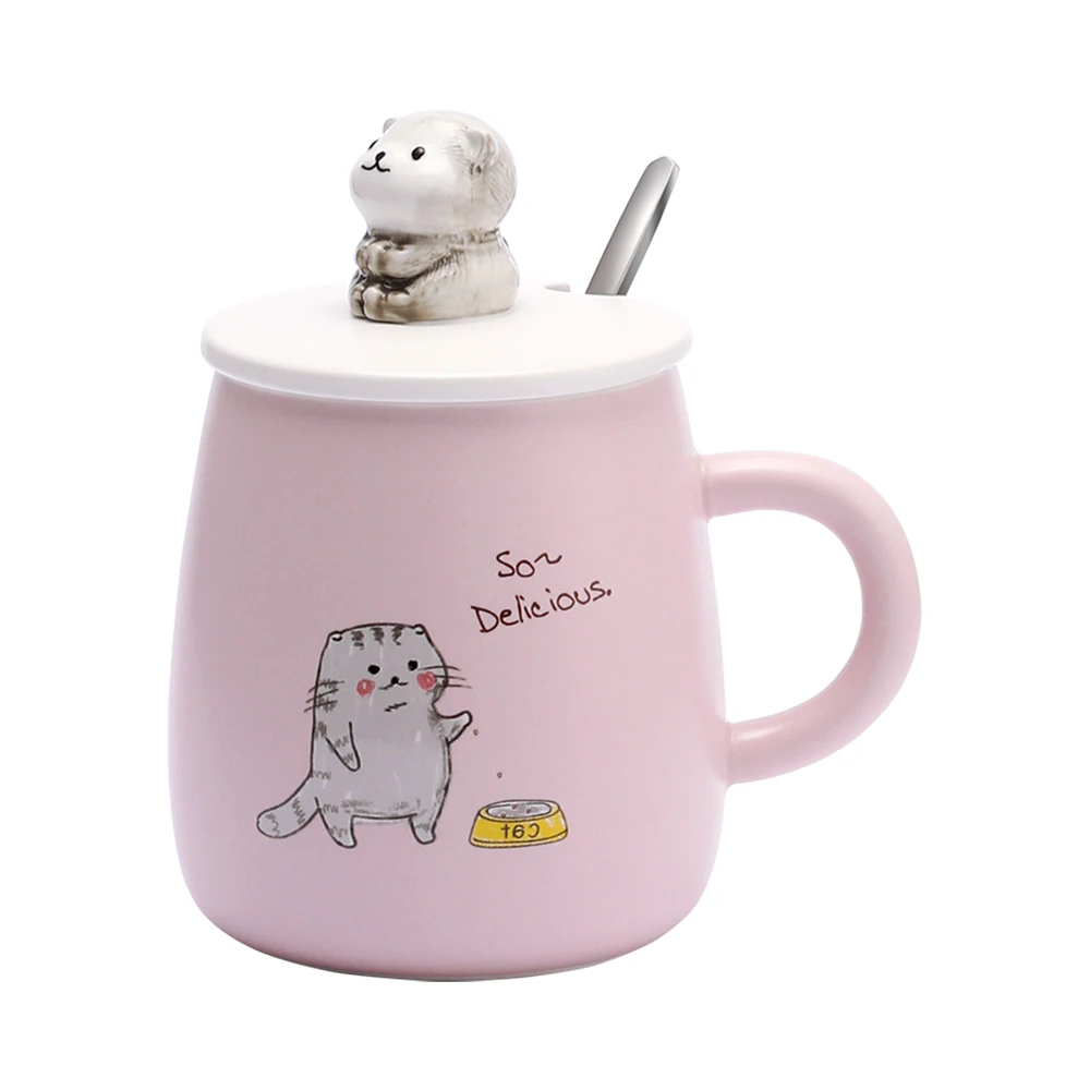 

Hot Sale Ceramic Porcelain Nordic Tea Coffee Travel Lovely Cartoon Simons Cat Design Coffee Mug with Stainless Steel Spoon, 4 color