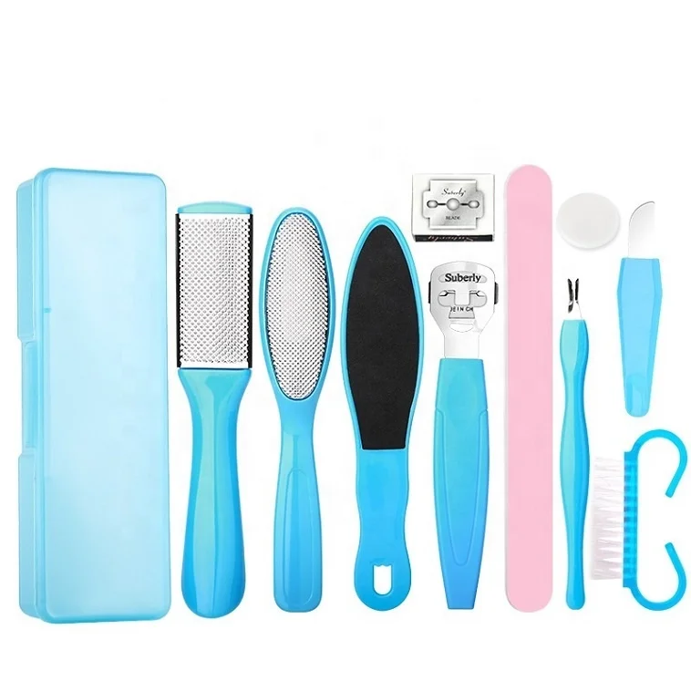 

Travel 10 Pieces Blue Pedicure Set Scraper Knife Feet File Foot Skin Care Tool Grooming Kit Pedicure Callus Remover, According to options