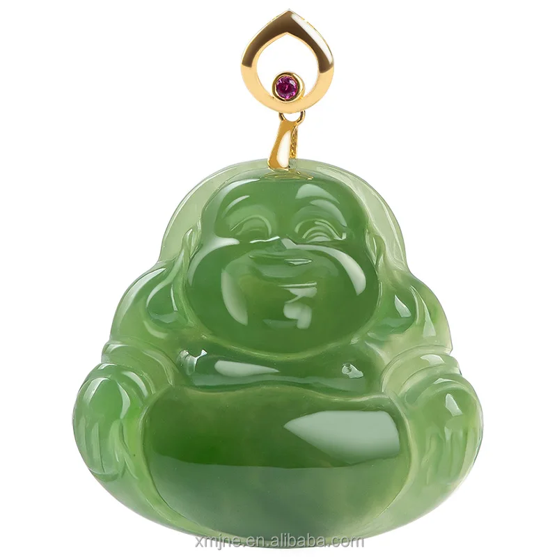 

Certified Grade A Spinach Green Hetian Jade Green Jade Buddha Pendant 18K Gold Natural Jade Pendant Necklace For Men And Women