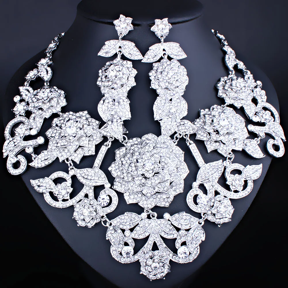 

Fashion design high end wholesale combo necklace hoop earring set ladies wedding party crystal jewelry set, Picture shows