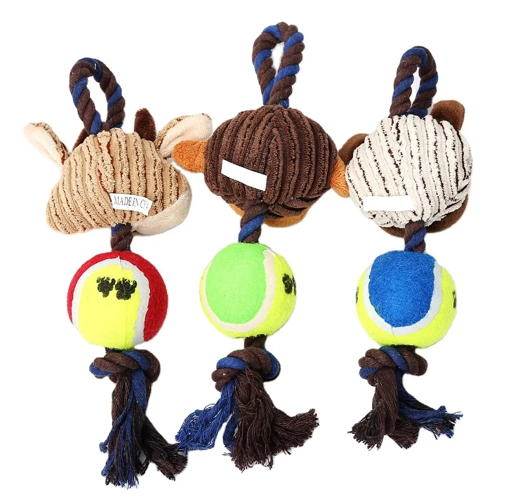 

Pet dog toy corduroy tennis cotton rope dog molars sound squeaak toy dropshipping supplier