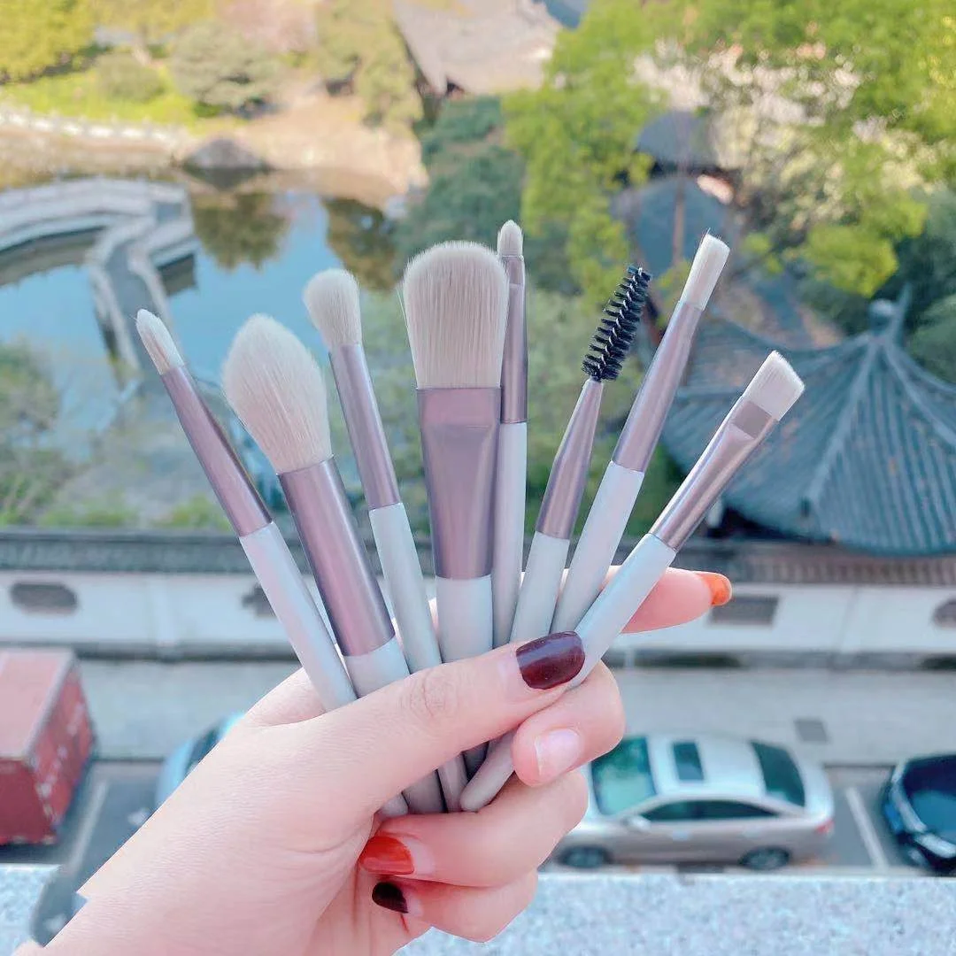 

8pcs Brush Set Sombras de Maquiagem Private Label Bag Package Pink Orange Green Blue Logo Custom Makeup Kit