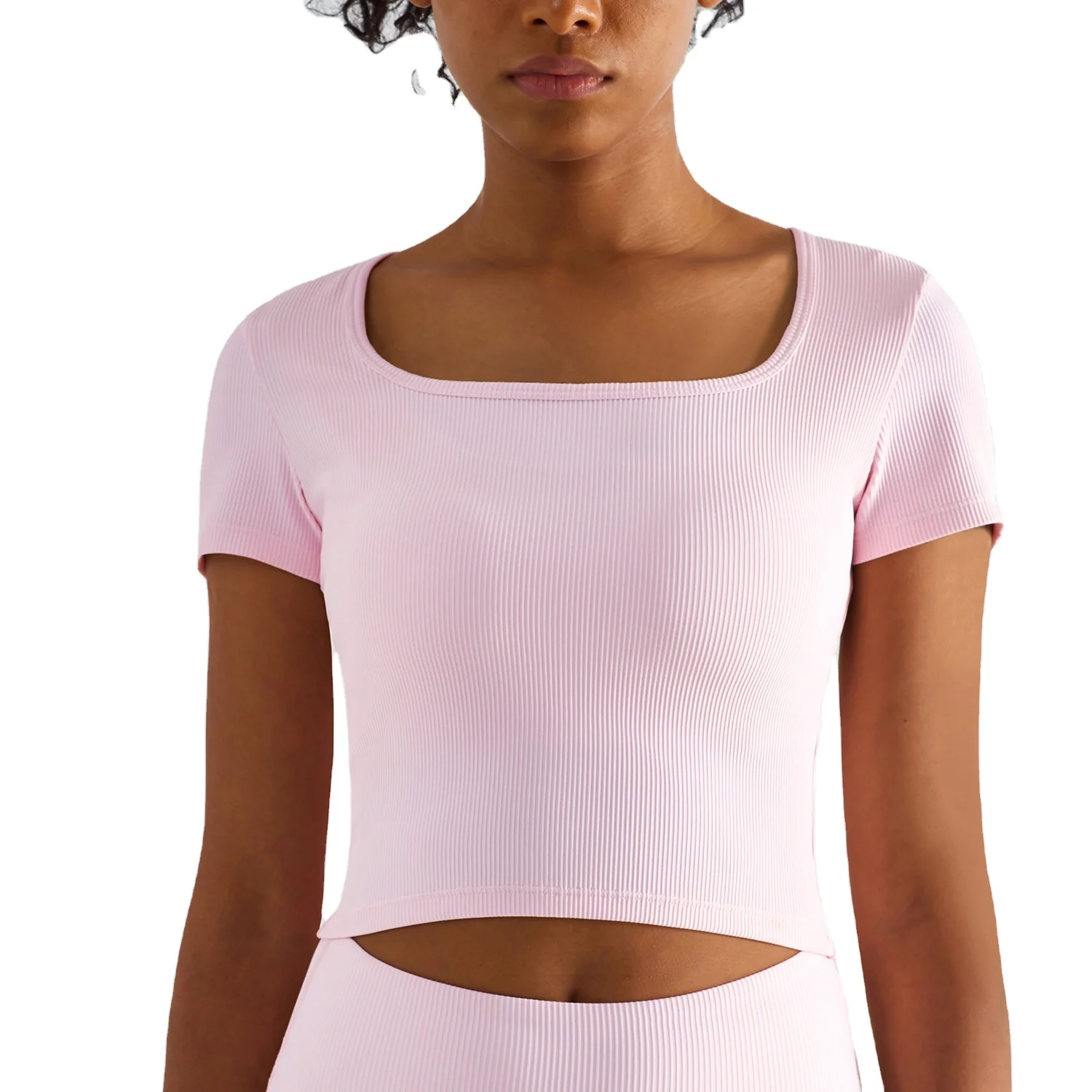 

2022 New Arrival Ribbed High Quality Women Yoga T shirts Gym Fitness Shorts Sleeve Sports Tshirts For Women