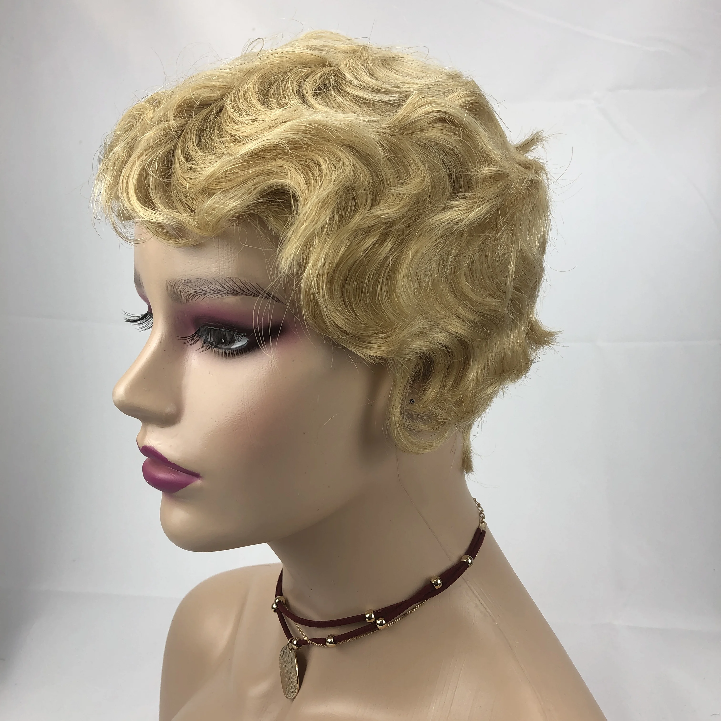 

Cheap Wholesale Virgin Remy Full Machine Made Short Perruques Cheveux Humains Pixie Cut Water Wave Wig Human Hair Wigs