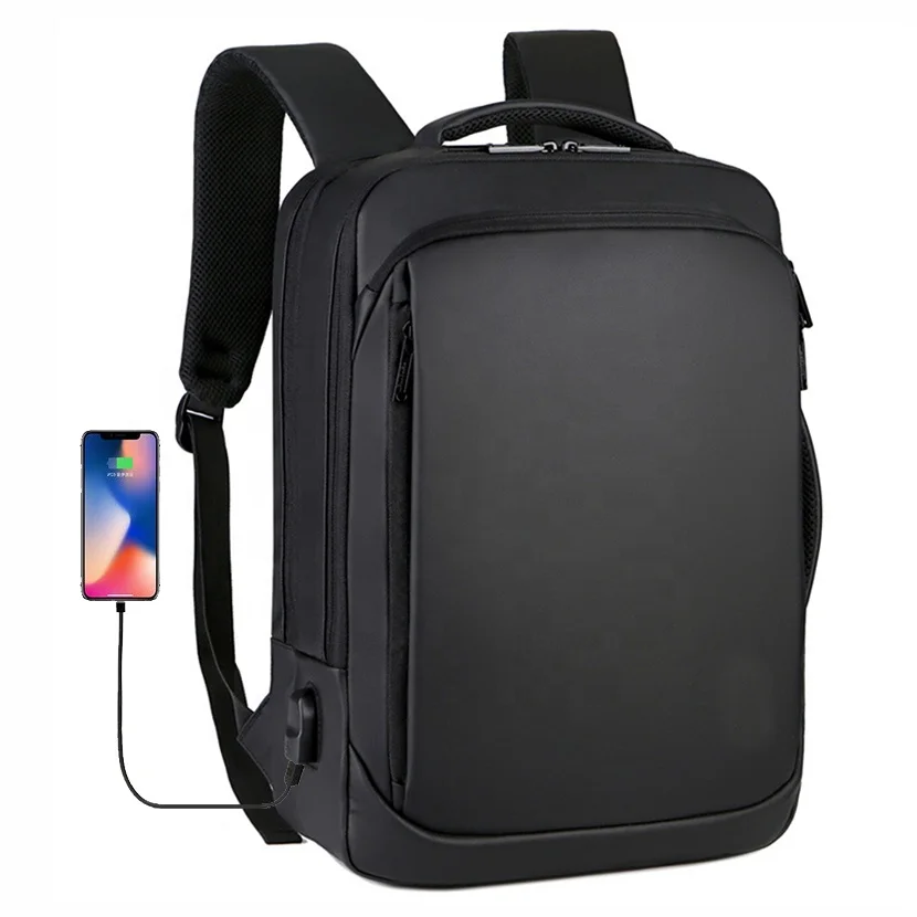 

15.6 Inch Laptop Bag Men's Business Waterproof Shoulder Backpack USB Charging Bag Travelling Backpack, Black,grey