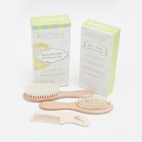 

Wooden Baby Hair Brush Bottle Baby Brush and Comb Set With Goat Hair Bristles Infant Hair Helps Prevent Cradle Cap